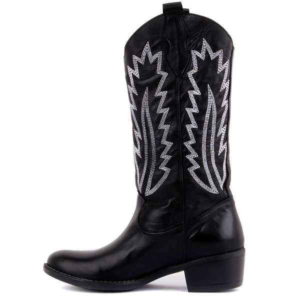 Siyah Deri Nakışlı Kadın Çizme Siyah Deri Nakışlı Kadın Çizme