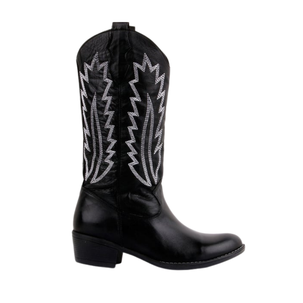 Siyah Deri Nakışlı Kadın Çizme Siyah Deri Nakışlı Kadın Çizme