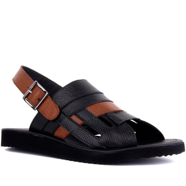 Siyah, Taba Deri Erkek Sandalet Siyah, Taba Deri Erkek Sandalet